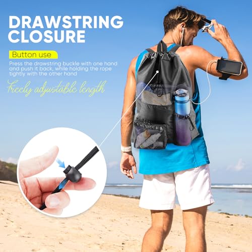 HOHOM Swim Mesh Beach Bag, Waterproof Gym Bags for Women and Men, Large Pool Bag Swimming Gear Drawstring Backpack