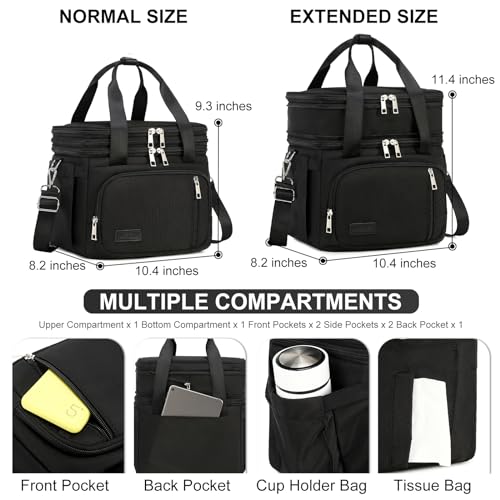 MAPLELILY Lunch Box for Men Women - Double Deck Insulated Lunch Bag, Large Leak Proof Tote Cooler, Wide Open Dual Compartm...