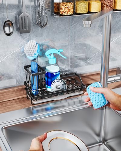 Consumest Sponge Holder for Kitchen Sink - Kitchen Sink Caddy Organizer with Removable Drip Tray for Countertop Dish Soap ...