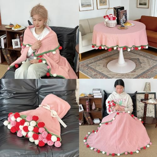 SoffMoiis Rose Flowers Bouquet Blanket, Handmade Floral Throw Blankets, Romantic Gifts for Mom, Sister, Friend for Birthda...