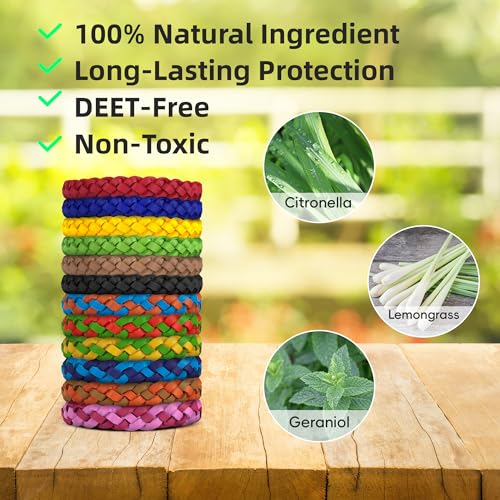 BuggyBands 24 Pack Mosquito Repellent Bracelets for Adults & Kids, DEET-Free, Individually Wrapped, Adjustable PU Leather ...