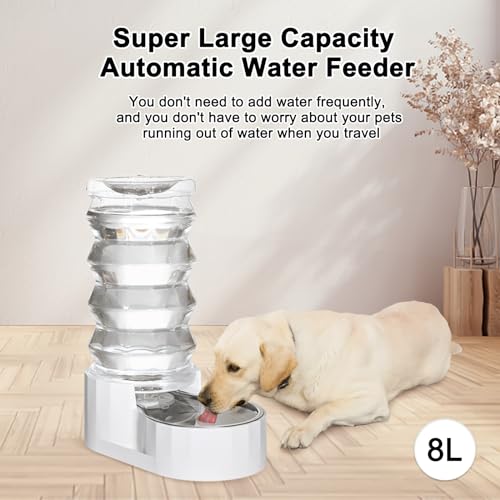 RIZZARI Gravity Dog Water Dispenser: Ion Exchange System with Activated Carbon-Helps Prevent Urinary Stones-8L Large Auto-...