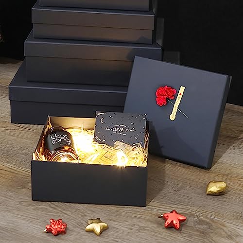 Giftilious Black Gift Boxes, a Set of 5 Gift Boxes with Lids for Presents, Pre-Wrapped Boxes for Gifts, Sturdy Present Box...