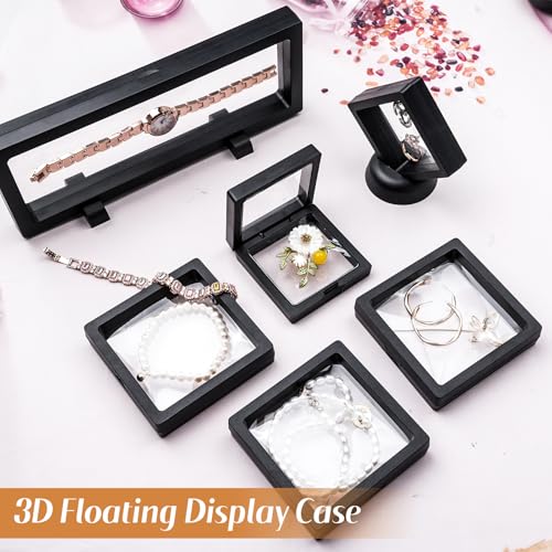 WCHOSOZH 36Pcs 3D Floating Display Case, Floating Coin Display Stand Holder with Base, Transparent PE Film Jewelry Storage...