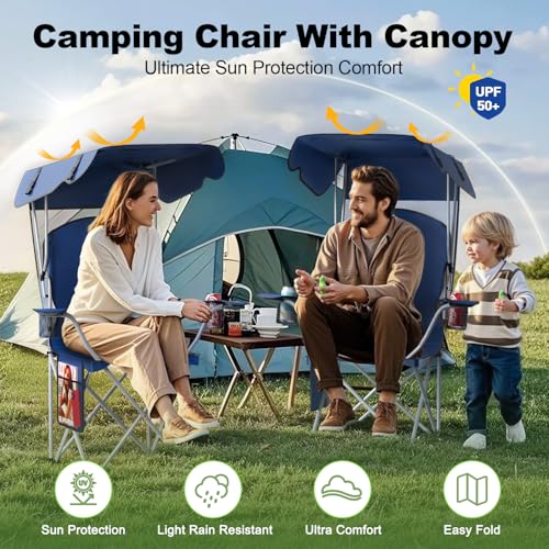 VTOY Portable Camping Chair with Canopy - Folding Chair with Canopy, Durable 600D Oxford Canopy Chair for Camping, Beach, ...