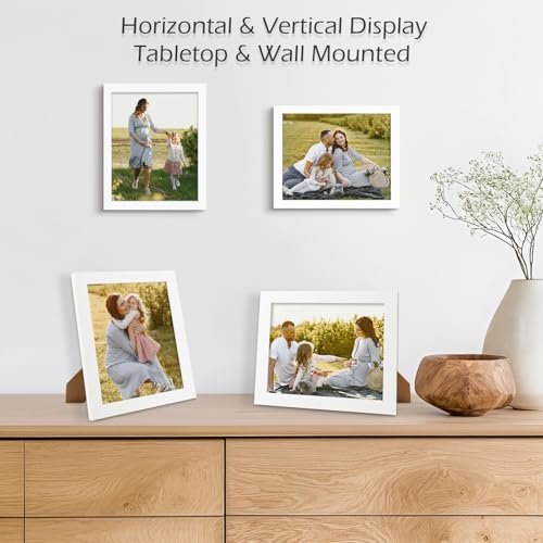 Golden State Art, 8x10 White Picture Frame Made of Solid Pine Wood and Tempered Glass, Display for 8x10 Picture Without Ma...