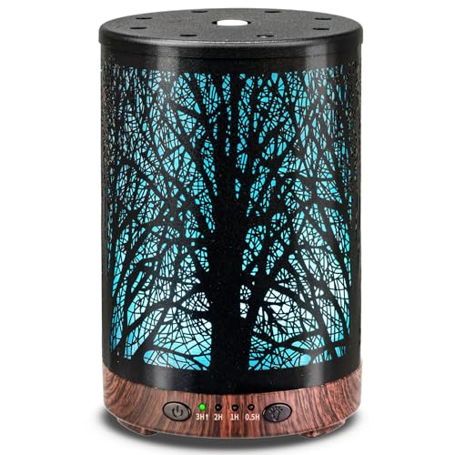 JOYOLO Essential Oil Diffuser 120ML Metal Aromatherapy Diffuser with Timer, Cool Mist Humidifier with Auto Shut-Off & 7 Co...