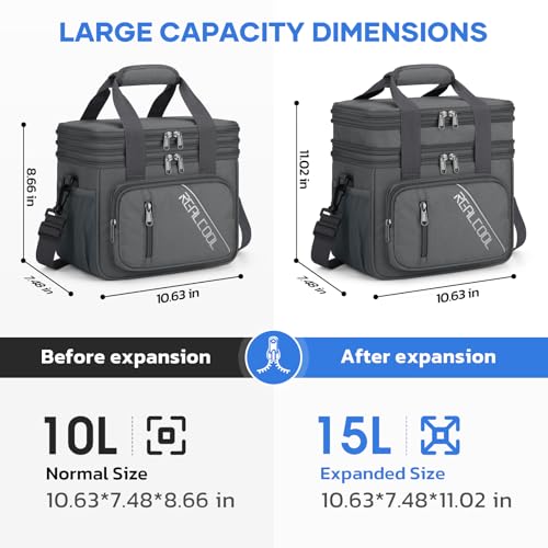 RealCool Lunch Bag, Insulated Lunch Box for Men Women, Double Deck Leakproof Soft Cooler Bag with Adjustable Strap, Reusab...