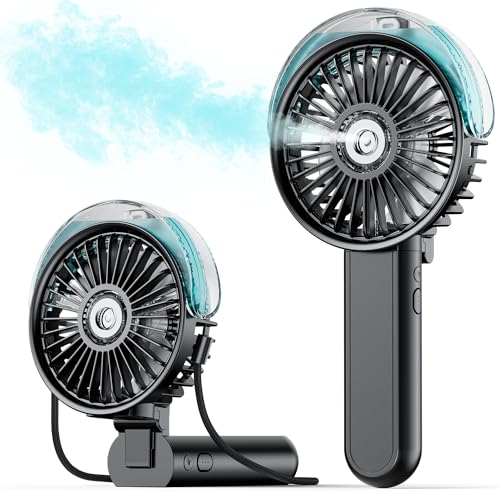 SWEETFULL Portable Misting Fan - 180° Foldable Handheld Personal Fan with Mist Spray, 3 Speeds, 30ml Water Tank, USB Recha...