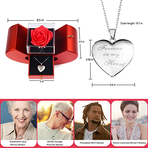 Preserved Real Rose with Forever in My Heart Locket Necklace Custom 2 Photos Cherish These Personalized Red Apple Surprise...