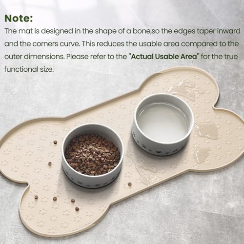 PWTAA Dog Food Mat Anti-Slip Silicone Dog Bowl Mat Thicker Pet Placemat Waterproof Cat Feeder Pad with Raised Edge Puppy K...