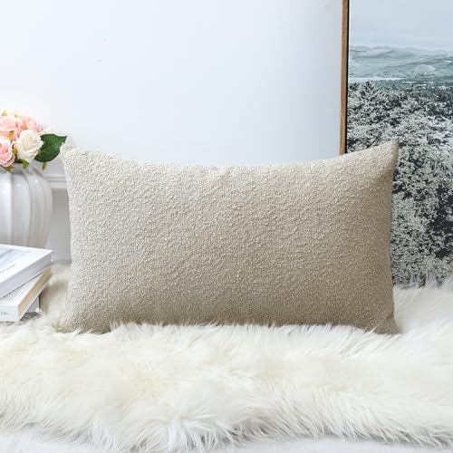 OTOSTAR Set of 1 Textured Boucle Throw Pillow Covers Lumbar Pillow Cases Cozy Soft Decorative Couch Cushion Case for Chair...