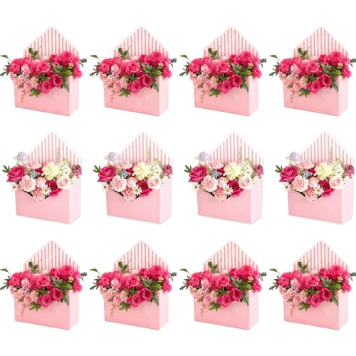 FYSUIMU 12Pcs Mother's Day Floral Envelope Box Empty Flower Stripe Paper Box Florist Bouquet Packaging Box for Valentine's...
