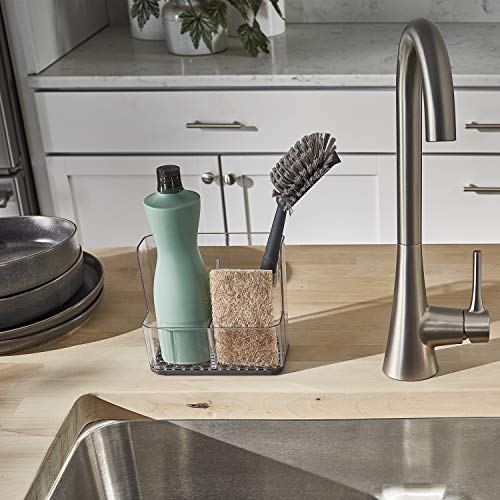 Spectrum Sponge and Brush Holder for Kitchen Sink Storage, Hexa Quick-Dry Organizer with 3 Compartments, Removable Base Si...