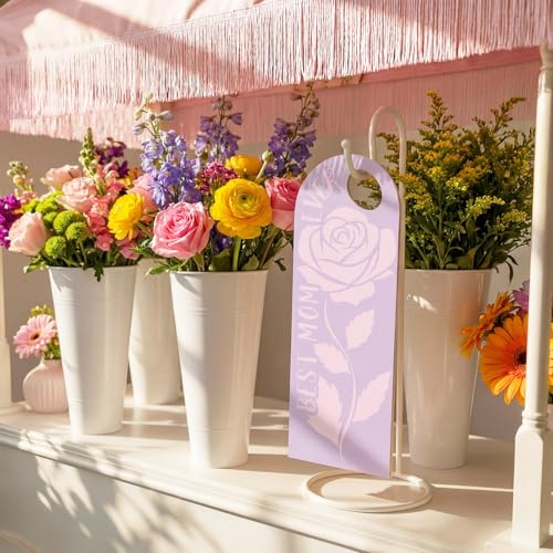 Eaasty 96 Set Mother's Day Themed Single Carnation Card Sleeve Gift Packaging Flower Holder with Floral Water Tubes Ribbon...
