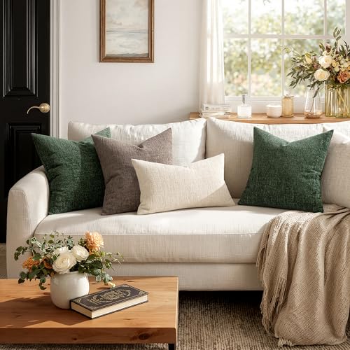 MIULEE Decorative Throw Pillow Covers 20x20 Pack of 2 Beige Couch Pillow Covers Soft Cozy Textured Chenille Pillowcases fo...
