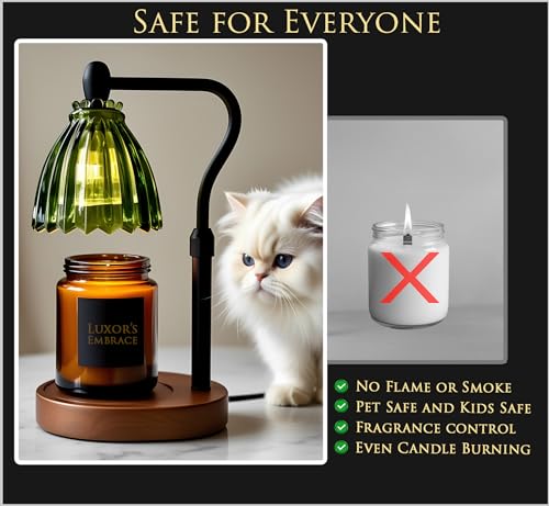 Green Boho Candle Warmer Lamp with Timer — Tiffany-Style Glass Shade, Dimmable Wax Warmer, Auto Shut-Off, Adjustable Heigh...