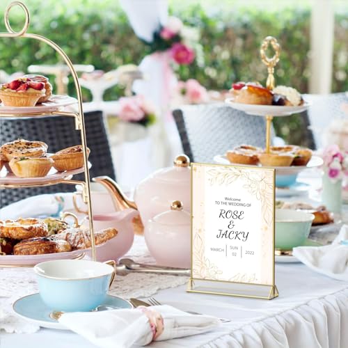 NIUBEE 6Pack 4 x 6 Clear Acrylic Sign Holder with Gold Borders and Vertical Stand, Double Sided Table Menu Holders Picture...