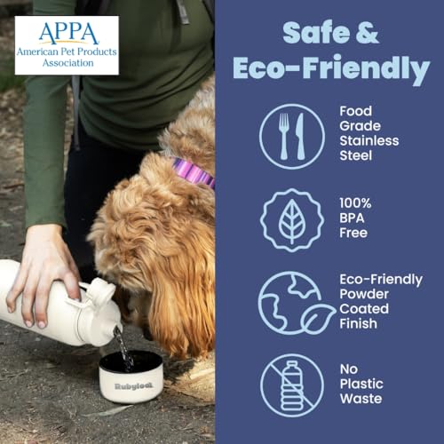 Dog Water Bottle for Dog Lovers - 32 oz Stainless Steel Double Wall Insulated Water Bottle with 8 oz Detachable Bowl on Bo...