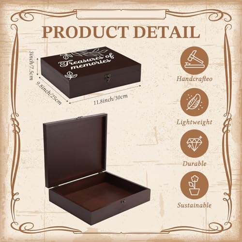 Ripeng Large Wooden Memory Box for Keepsakes 11.8 x 9.8 x 3 Inches Funeral Wooden Keepsake Box with Latch for Memories Fun...