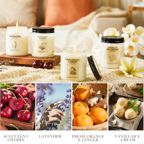 Soy Wax Scented Candle Gift Set, 4 Pack Lavender, Orange & Ginger, Vanilla Scents, Long Lasting Aromatherapy Candles for H...