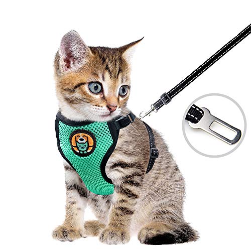 AWOOF Reflective Kitten Harness and Leash Escape Proof with Car Seat Belt, Adjustable Cat Puppy Walking Jacket with Metal ...