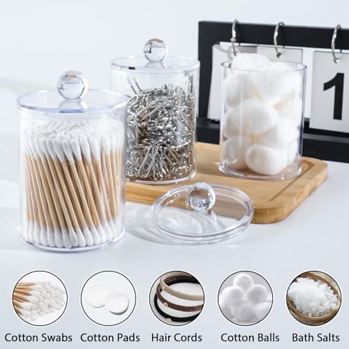XIPENGKEJI 2 Pack Qtip Holder,Canister Apothecary Jar Set, Bathroom Jars with Lids Set for Cotton Swabs, Balls, Pads, Flos...