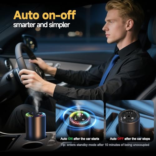 Smart Car Air Freshener with Star Light & 100ml Diffusers Oil Refills, Auto On/Off Aroma Diffuser, 3 Adjustable Mist Modes...