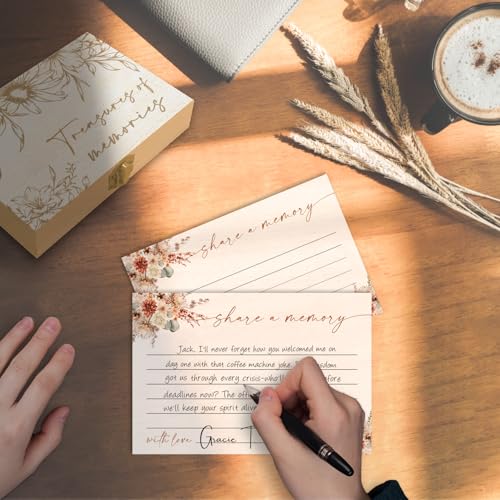 LeFohLon Celebration of Life Memory Box with Share a Memory Cards, Funeral Message Card with 50 Wildflower, Wooden Keepsak...