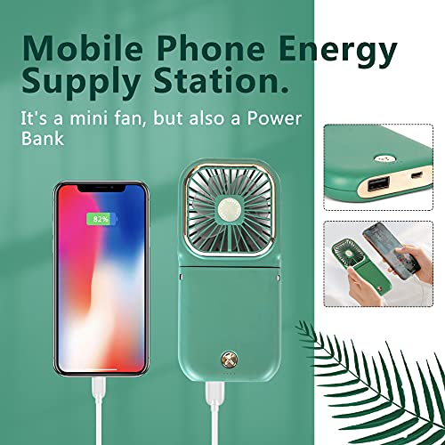 Portable Mini Fan - 5 in 1 with Phone Holder, Desk Fan, USB Rechargeable, 3000 mAh Power Bank, 3 Speed Adjustable, Neck La...