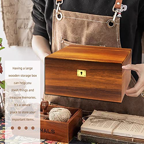 MFLUEEWR Wooden Storage Box with Hinged Lid and Locking Key Large Premium Solid Acacia Keepsake Chest Box -Storage Space t...