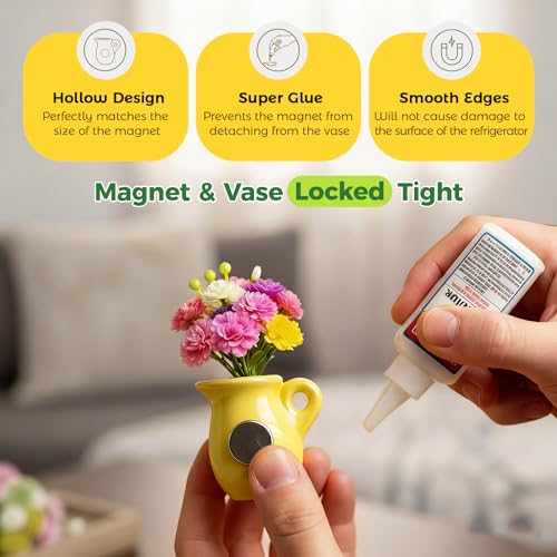 Renmxj 8 Pcs Refrigerator Magnets - Cute Mini Ceramic Vase Fridge Magnets with Artificial Flowers, Funny Tiny Vase Magnet ...