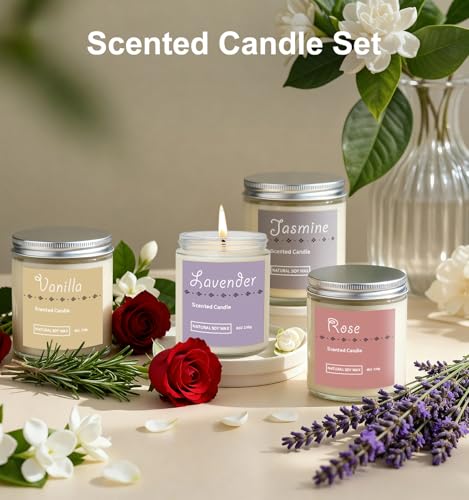 Scented Candle Gift Set, 4 Pack 25oz Soy Wax Candles, 200 Hour Burn Time, Long Lasting Aromatherapy Candles for Home Fragr...