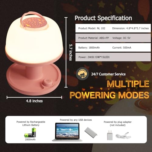 LICKLIP Toddler Night Light Lamp, Dimmable LED Bedside Lamp with Star Projector, Kids Lights Timer Design & Color Changin...