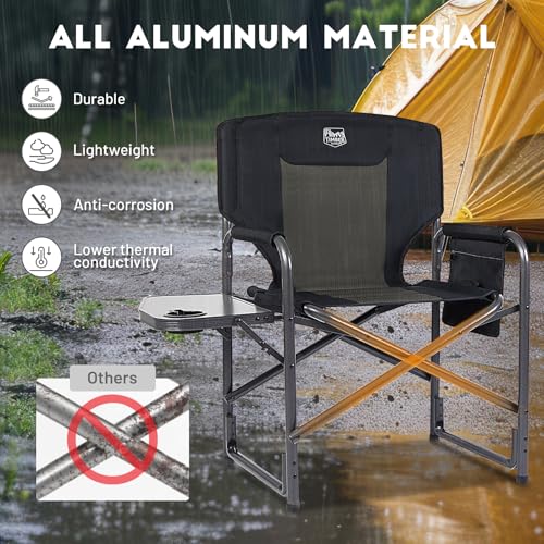 TIMBER RIDGE Aluminum Oversized Camping Chair, Lightweight Portable Directors Chair with Side Table Detachable Side Pocket...