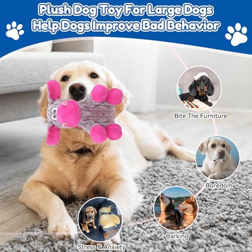 loncoldy Plush Chew Toys for Large Dogs, Tough Crinkle Stuffed Animal Squeaky Interactive Toys for Small Medium Large Dog...