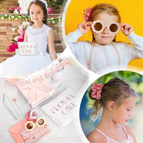 Sieral 9 Pcs Flower Girl Proposal Gifts Set Personalized Flower Girl Tumbler with Straw Bride Gift Box Canvas Bag Sunglass...