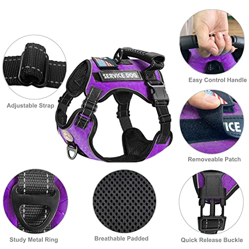 Cymiler Service Dog Vest,No-Pull Dog Harness and Leash Set,Adjustable Oxford Reflective Service Dog Vest Harness with Hand...