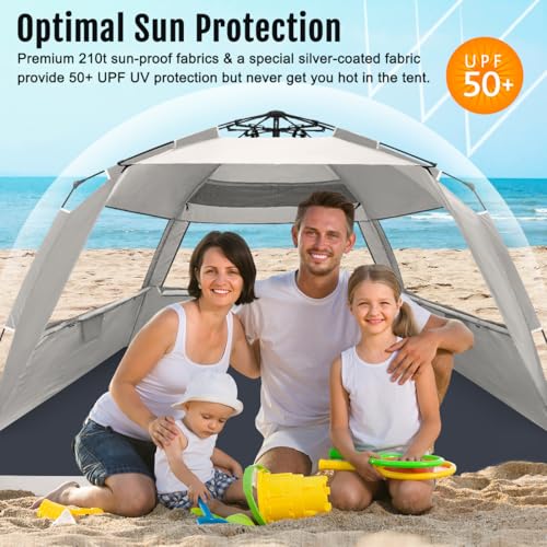 WhiteFang Deluxe Pop Up Beach Tent Sun Shade Shelter for 3-4/5-6 Person, UV Protection, Extendable Floor with 3 Ventilatin...