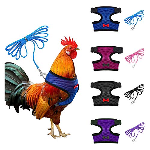 4 Pcs Adjustable Chicken Harness with Leash- 4 Styles Comfortable Hen Vest Breathable Mesh Training Harness and Leash for ...