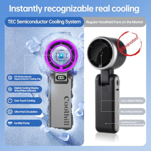 Coolhill Handheld Portable fan with Turbo Cooling - Hand Held Fan Rechargeable, 1-100 Speeds, Up to 12Hrs Battery Life, Po...