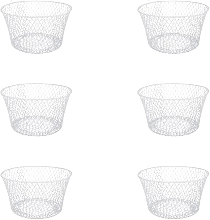 Generic SOL MAR White Coated Round Wire Basket 6 Pack - Versatile Metal Wire Baskets Centerpieces Floral Arrangements Ever...