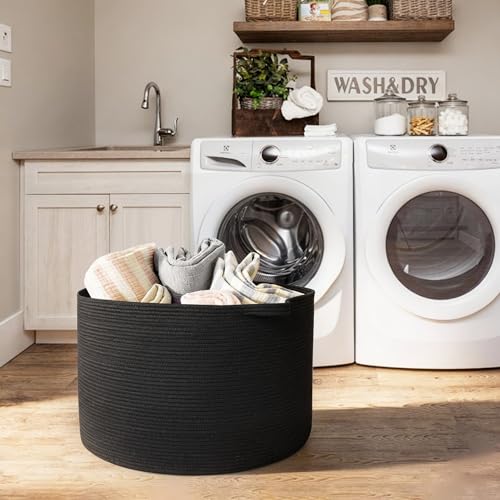 MEGASKET Large Black Blanket Basket, 22" X 22" X 14" Woven Rope Bin for Storage, Kids Dog Toy Storage Box Organizer Bins, ...