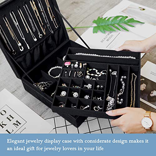 ProCase Velvet Jewelry Box Organizer for Women Father's Day, 2 Layer Jewelry Display Storage Holder Case for Necklace Earr...