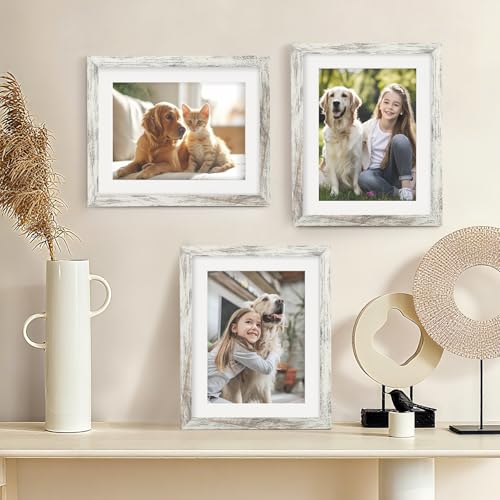 TOFOREVO Picture Frames 8x10 Set of 2 Distressed White Wood Grain Photo Frame for Gallery Wall Mounting or Tabletop Display