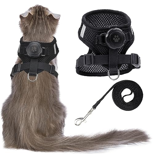 AirTag Cat Harness and Leash for Walking, Integrated Cat Vest with 100% Waterproof Air Tag Holder, Escape Proof Reflective...