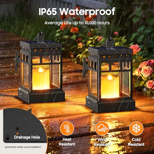 KOOPER Solar Lanterns Outdoor Waterproof, 2 Modes Hanging Solar Lantern with LED Realistic Flickering Flameless Candle, Ca...