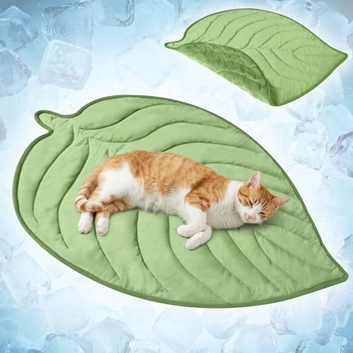 PetAmi Dog Cooling Mat, Leaf Shape, Reversible Cooling Nylon Blanket Soft Fleece Pet Pad for Dogs Cats, Summer All Season ...