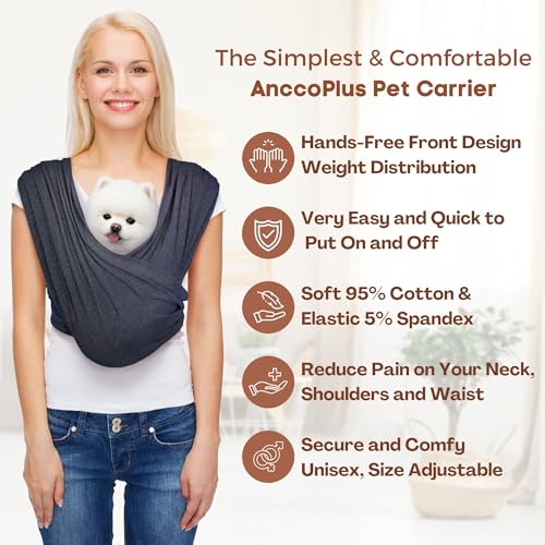 AnccoPlus Dog Carrier for Small Dogs, Front Facing Dog Carrier Sling, Hands Free Cat Sling, Size Adjustable, Reducing Back...