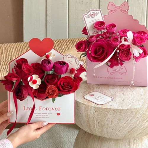 10pcs Valentine Envelope Boxes,Valentine's Day Floral Envelope Boxes Empty Paper Flower Bouquet Envelopes Paper Box,Floris...